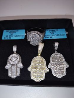 925 Sterling Silver Moissanite Hamsa Hand Pendent / Ring