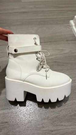 White Platform Lace-Up Combat Boots