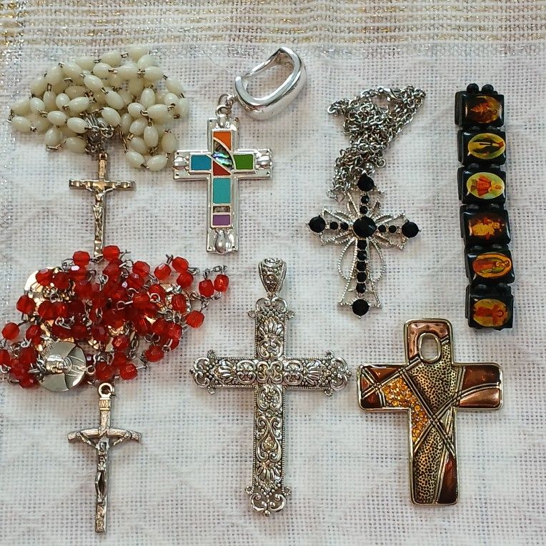 Catholic Religious Jewelry, Rosary Lot, Crosses, Bracelet