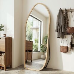New Light Walnut Wood Oversized Floor Mirror 