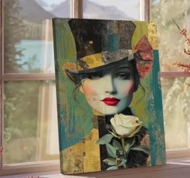 Elegant Woman With Top Hat Wall Art🌺 Like New🌺Please Read Description