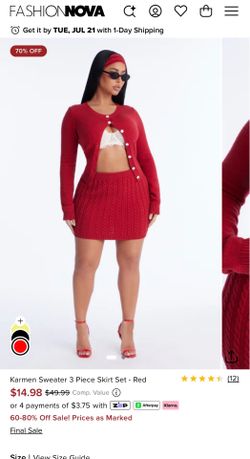 New Fashion Nova Size L Red Sweater 3 Piece Skirt