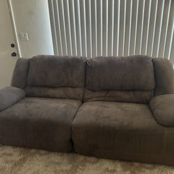 Ashley Reclining Couch + Oversized Recliner – Brown (As-Is, Needs Cleaning)
