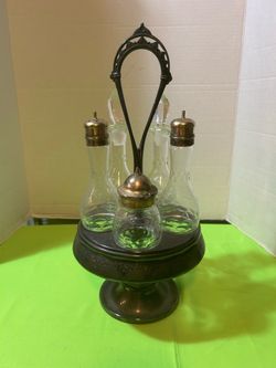 Antique Meriden Silverplate Victorian Condiment Cruet Set - Complete 5-Piece-$100 CASH