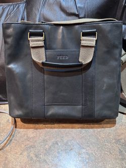 FEED brown leather green canvas straps, brass tone, hardware Essential Bag