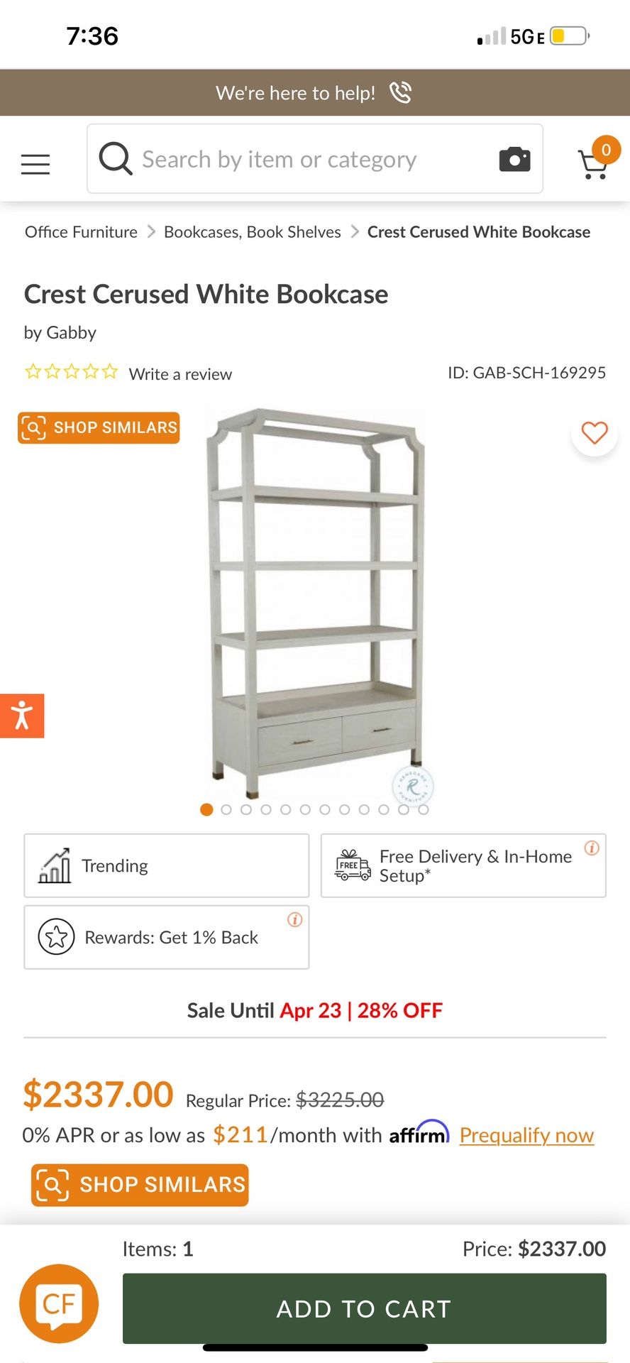 Crest Cerused White Bookcase