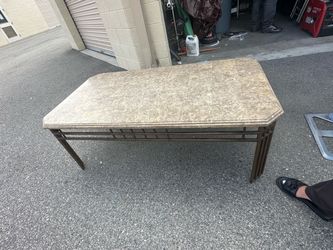 Stone Top Coffee Table with Metal Base