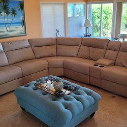 Leather Reclining Sectional Sofa w/ Cupholders