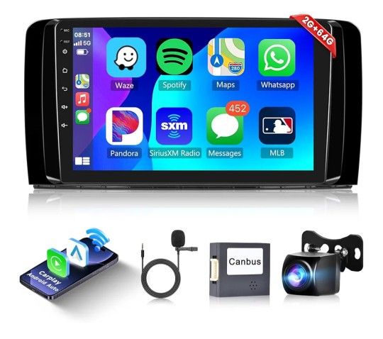 Android Car Radio Stereo for Mercedes-Benz R-Class W251/R320/R300/R350 2005-2017 with Wireless Carplay Android Auto, 9’’ Touchscreen, GPS,