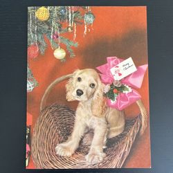 Vtg Christmas Card Coronet Magazine Subscription Gift Cocker Spaniel Dec 1952