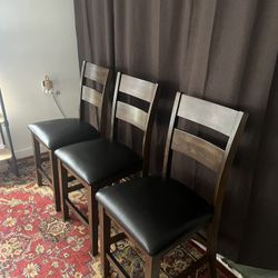 (6) Costco Wooden and Black Leather Chairs