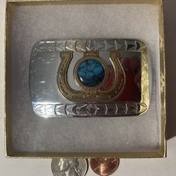 Vintage Belt Buckle Horseshoes Turquoise Western Style