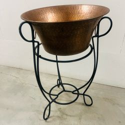 Hammered Copper Bowl on Wrought Iron Stand