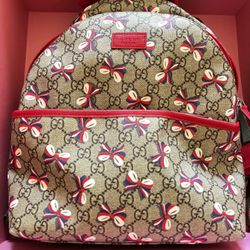 GG Supreme Monogram Sylvie Bow Print Childrens Backpack Red