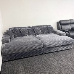 Oversized Corduroy Sleep Sofa Bed, Double Chaise Modular Sectional Couch