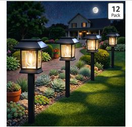 Solar Outdoor Lights, 12 Pack Solar Pathway Lights Waterproof, Landscape Lighting for Path Walkway Lawn Garden Yard Outside Décor, Black