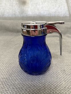 Cobalt Blue Syrup Pitcher w/Cur Off Lid