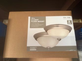 13 in. 2-Light Brushed Nickel Flush Mount with Frosted Glass Shade (2-Pack)