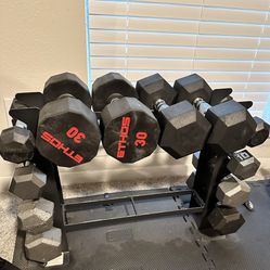 Weight Set - 5, 10, 15, 20, 25, & 30 Ib Dumbbell Weights & Stand