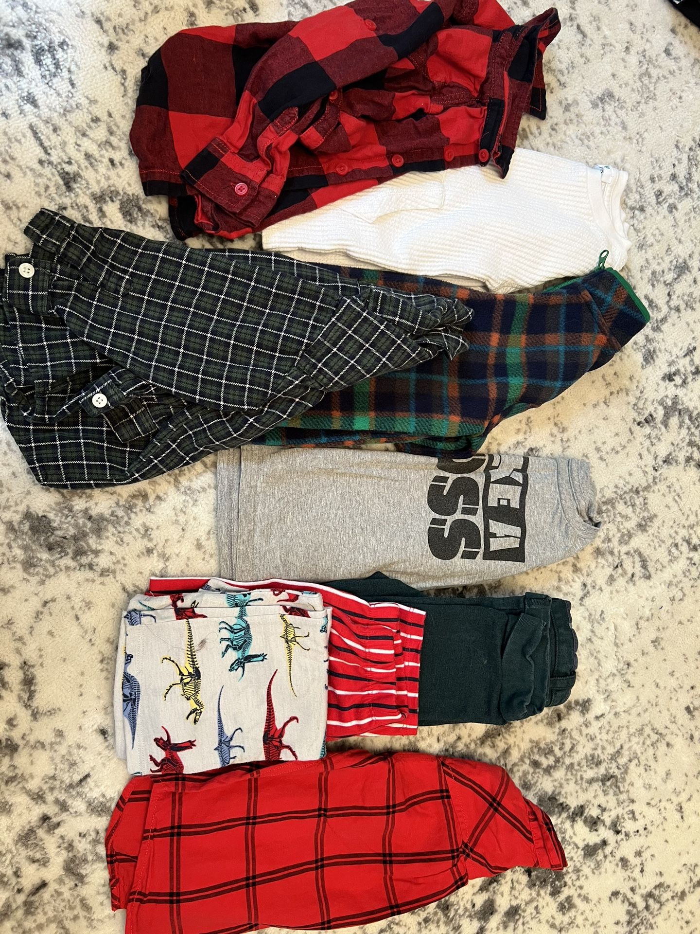 Toddler Size 3T Clothes Bundle - Button Down Shirt, Green Pants, Pjs