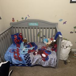 Bab y crib turned to Tyler’s bed as well as changing table