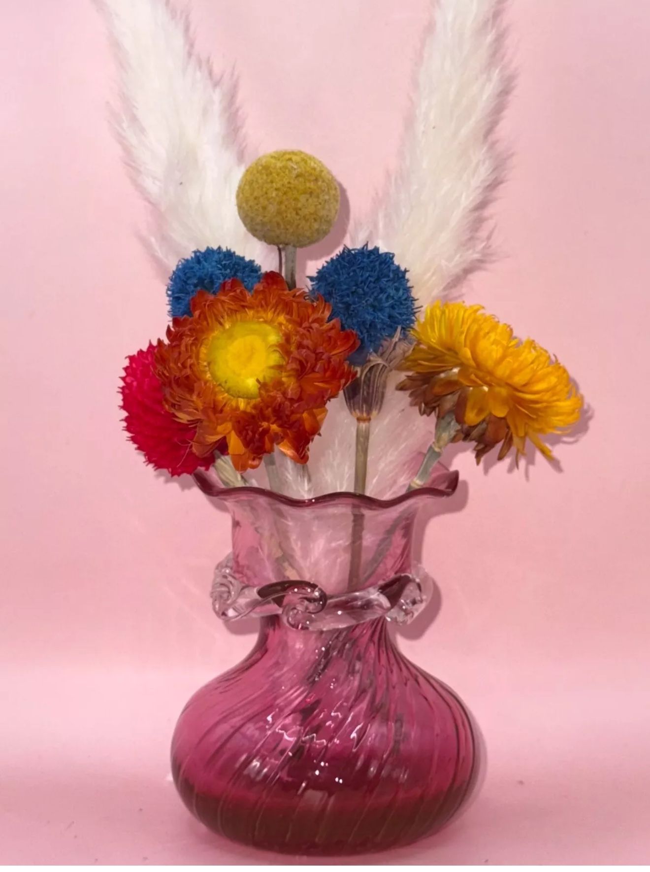 VTG Pilgrim Cranberry glass mini vase. 3.25”