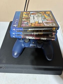 PS4 slim, gta v , 2k nba and controller.