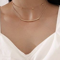 Fashionable NEW Dual Chain Bar Pendant Charm Women’s Fashion Clavicle Necklace  - 2 Left!