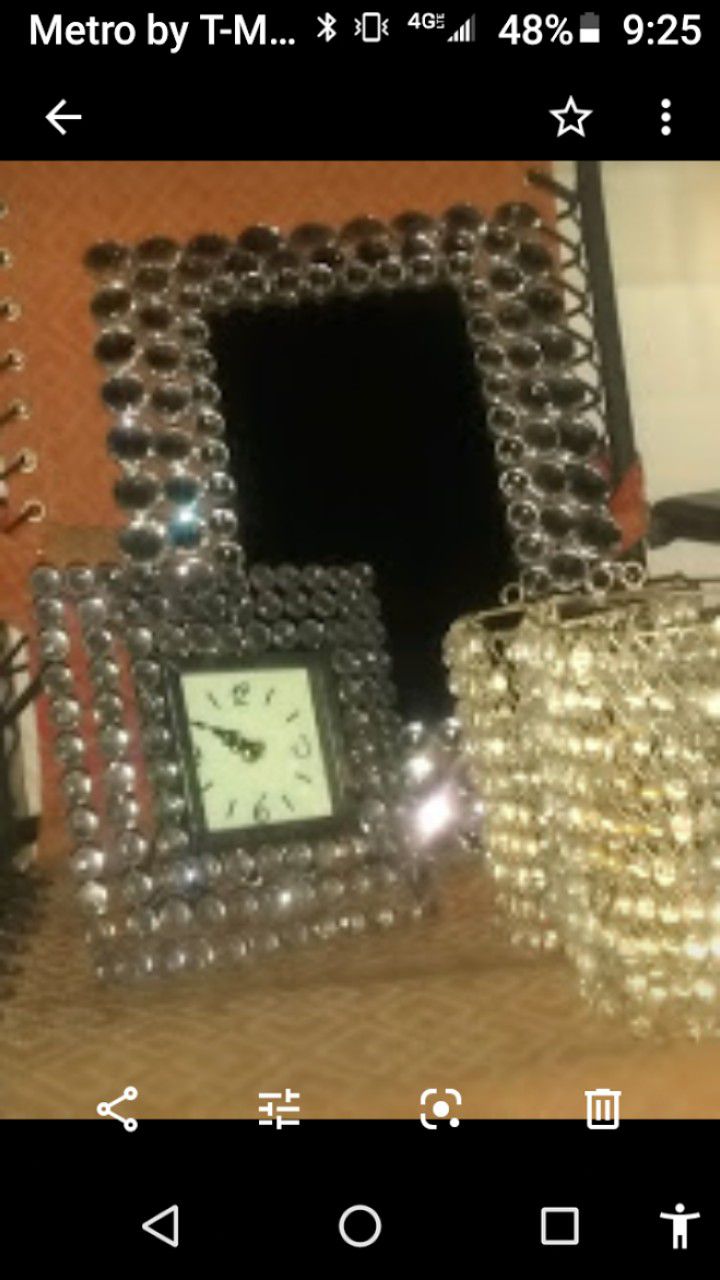 Mirror, clock, and 2 candle holders
