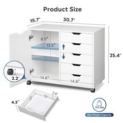 ✌️ 5-Drawer File  Cabinet with Door, Mobile Storage Cabinet, Printer Stand for Office