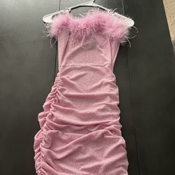 Pink Feather Homecoming Dress