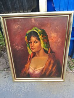 Vintage Oil Painting Portrait Gypsy Woman.  SIZE: 27" W  x 33" L  Signed.  DA Costa