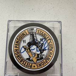MARIO LEMIEUX SIGNED PITTSBURGH PENGUINS AUTOGRAPHED PUCK IN CASE W/COA XL 860