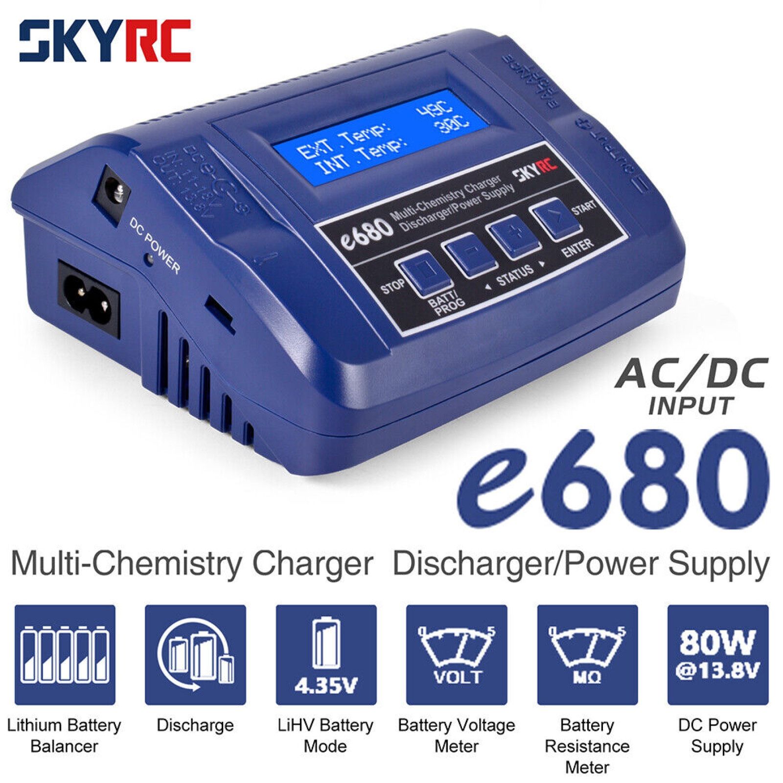 SKYRC E680 80W AC/DC BALANCE CHARGER DISCHARGER FOR 1-6S LIPO LIFE NICD NIMH BATTERY