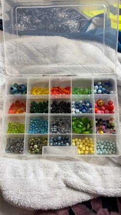 Container of colorful beads
