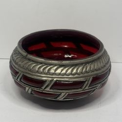 Antiques Vintage plate red glass, silver Brutalism style