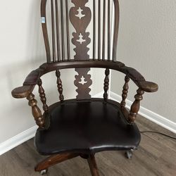 Windsor Leather Swivel Seat Desk Chair