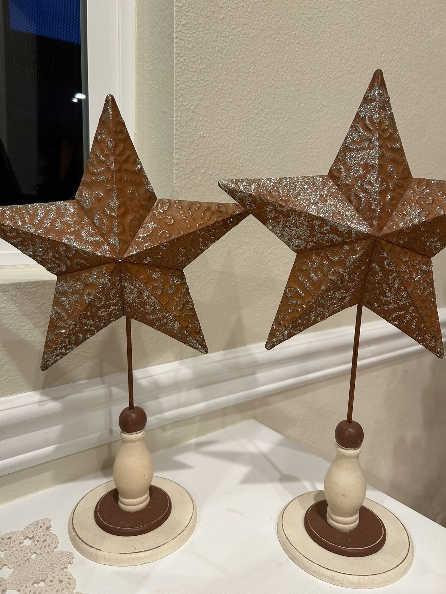 Silvery Copper Star Holiday Decorations Tabletop