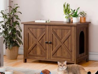 Wooden Cat Litter Box Enclosure Cabinet