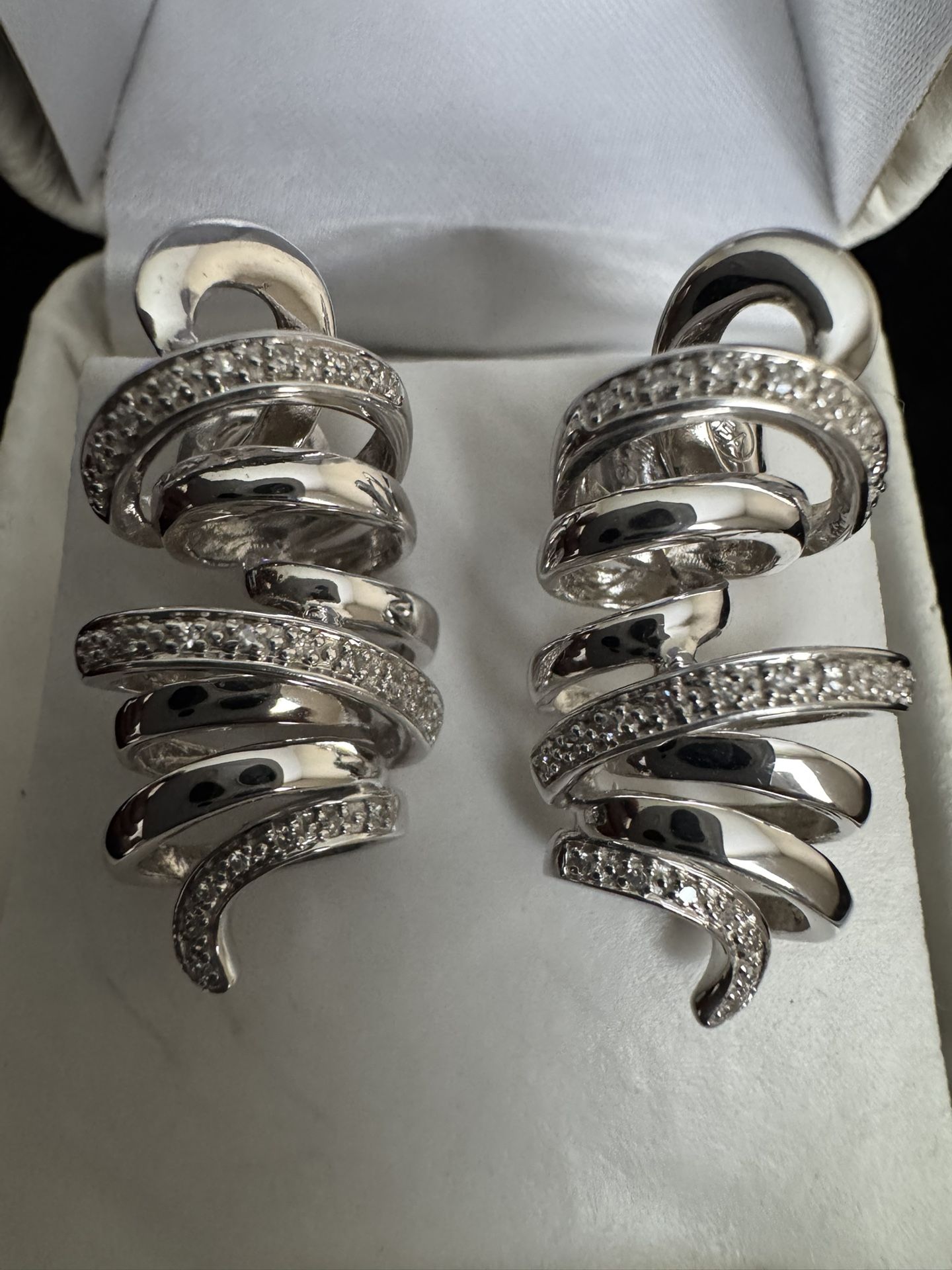 Sterling Silver ~1/4CTW Diamond Swirl Earrings
