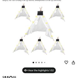 6pcs Teepee Tents Set with Markeable Small Blackboards and 10FT String Lights, Foldable Indoor Outdoor Play Teepee Tent for Girls & Boys, for Birthday
