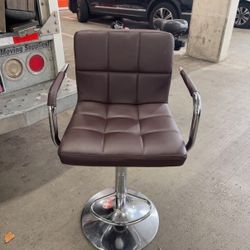 Set Of 4 Brown Tufted Bar Stools Adjustable Height 