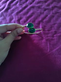 Handmade adjustable bangle with green glossy stones