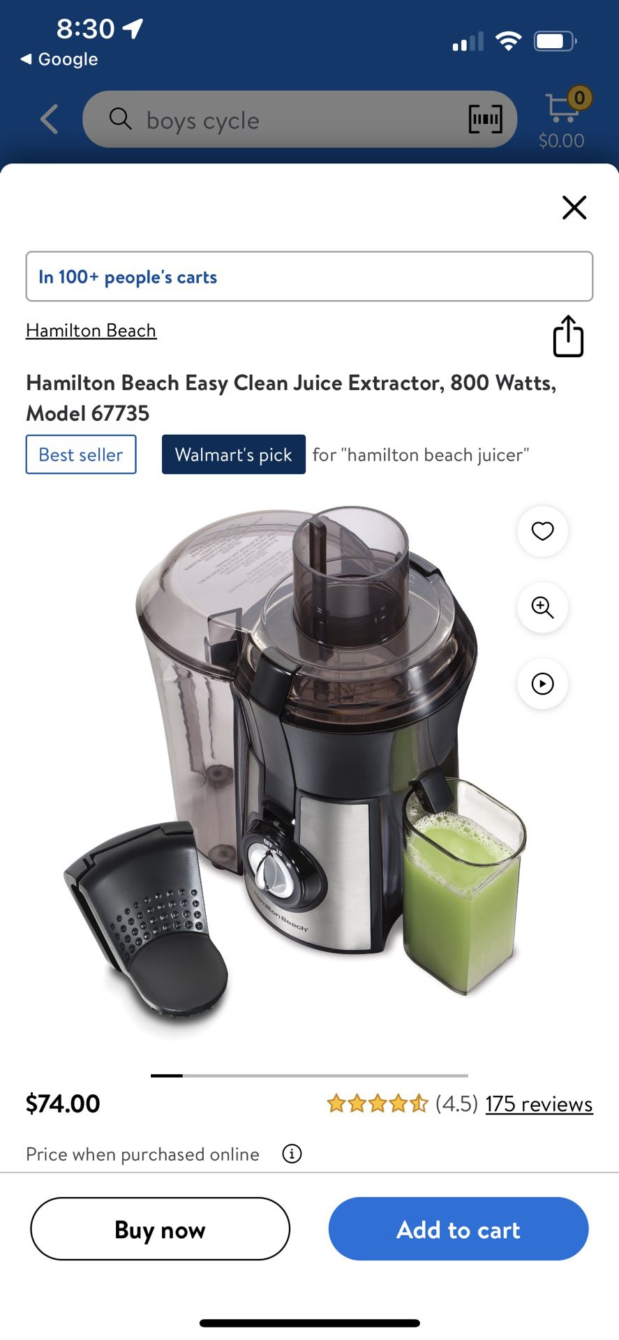 Hamilton Beach Easy Clean Juice Extractor 800 Watts Model 67735