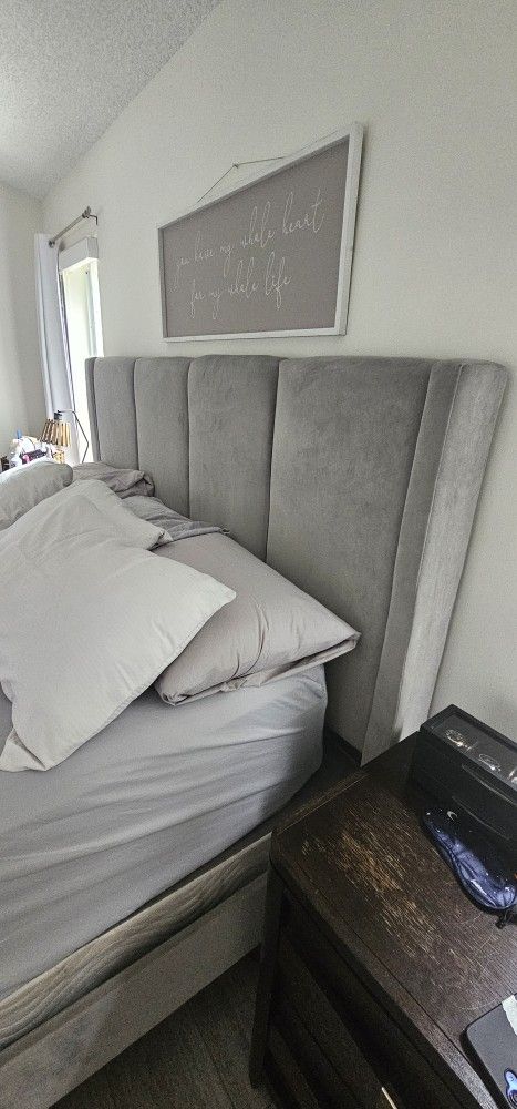 City Furtniture Gray Velvet - King Bed Frame Only - No Matress