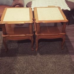 VINTAGE END TABLES WITH REAL MARBLE TOPS