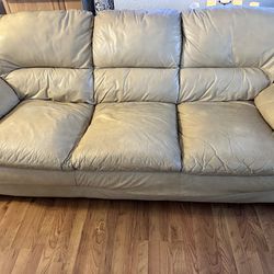 Full Size Beige/Tan F-Leather Couch 