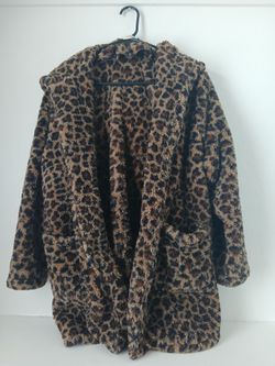 Leopard Print Faux Fur Hooded Coat