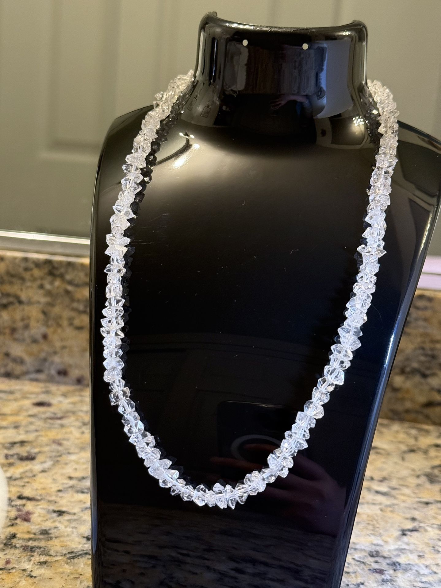 Herkimer Diamond Quartz Fancy Nugget Gemstone Beaded Necklace Sterling Silver