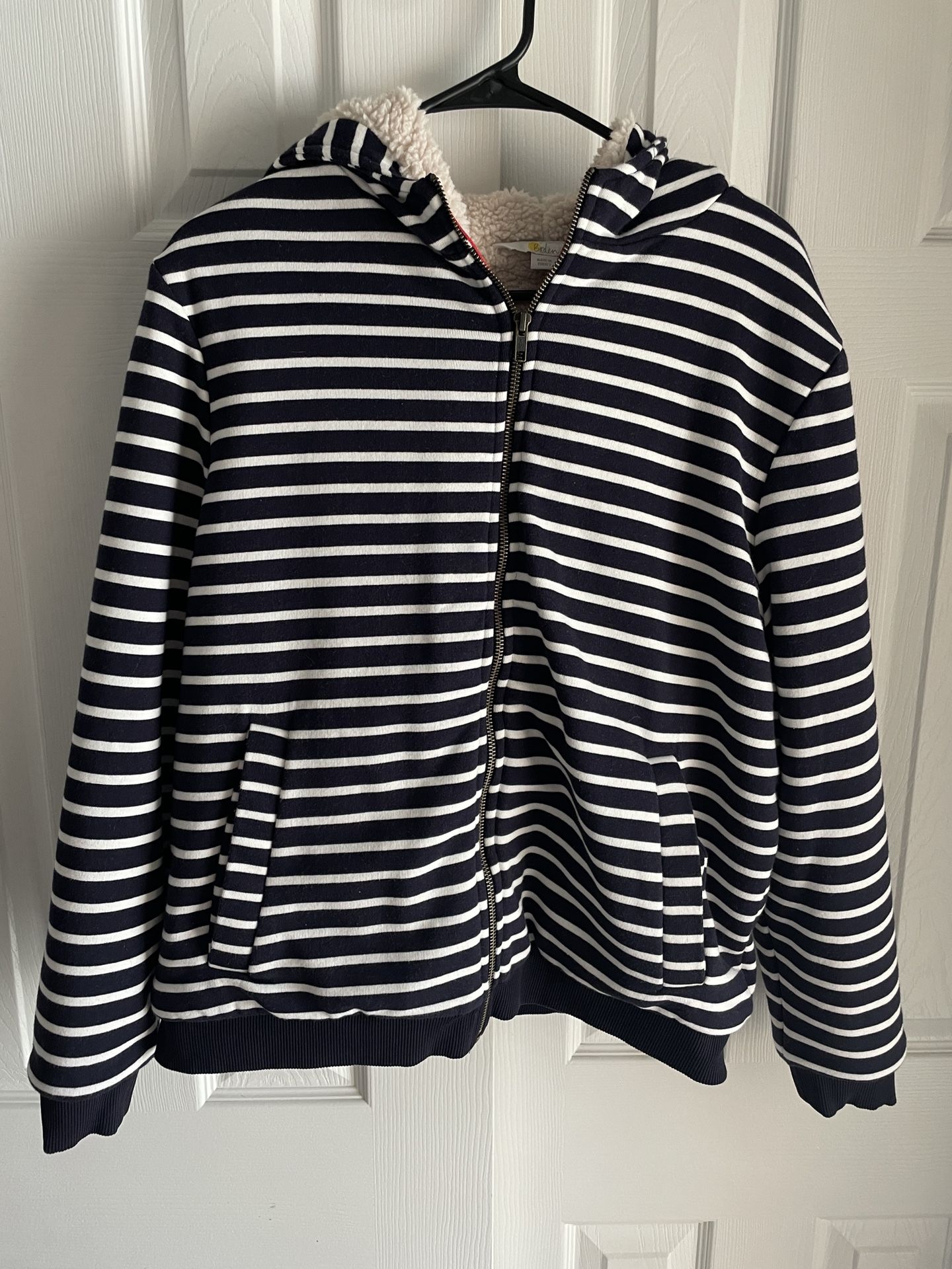 Boden Women’s Navy & White Striped Teddy Lined Zip Up Hoodie Sz 10